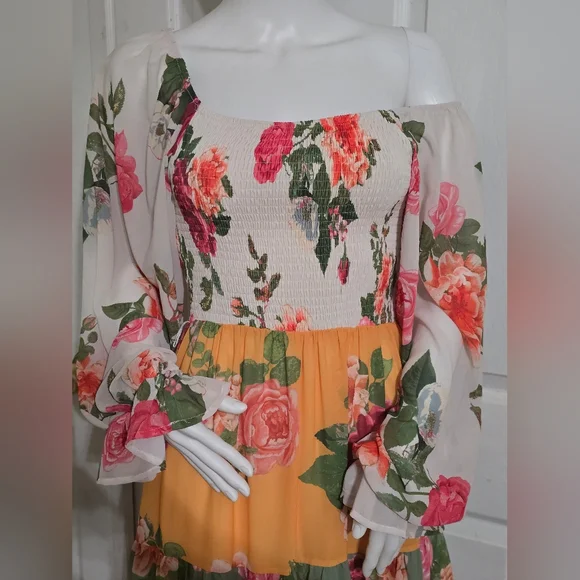 Love Colette Floral Smocked Midi Dress Size M Boho Cottagecore - Picture 4 of 12